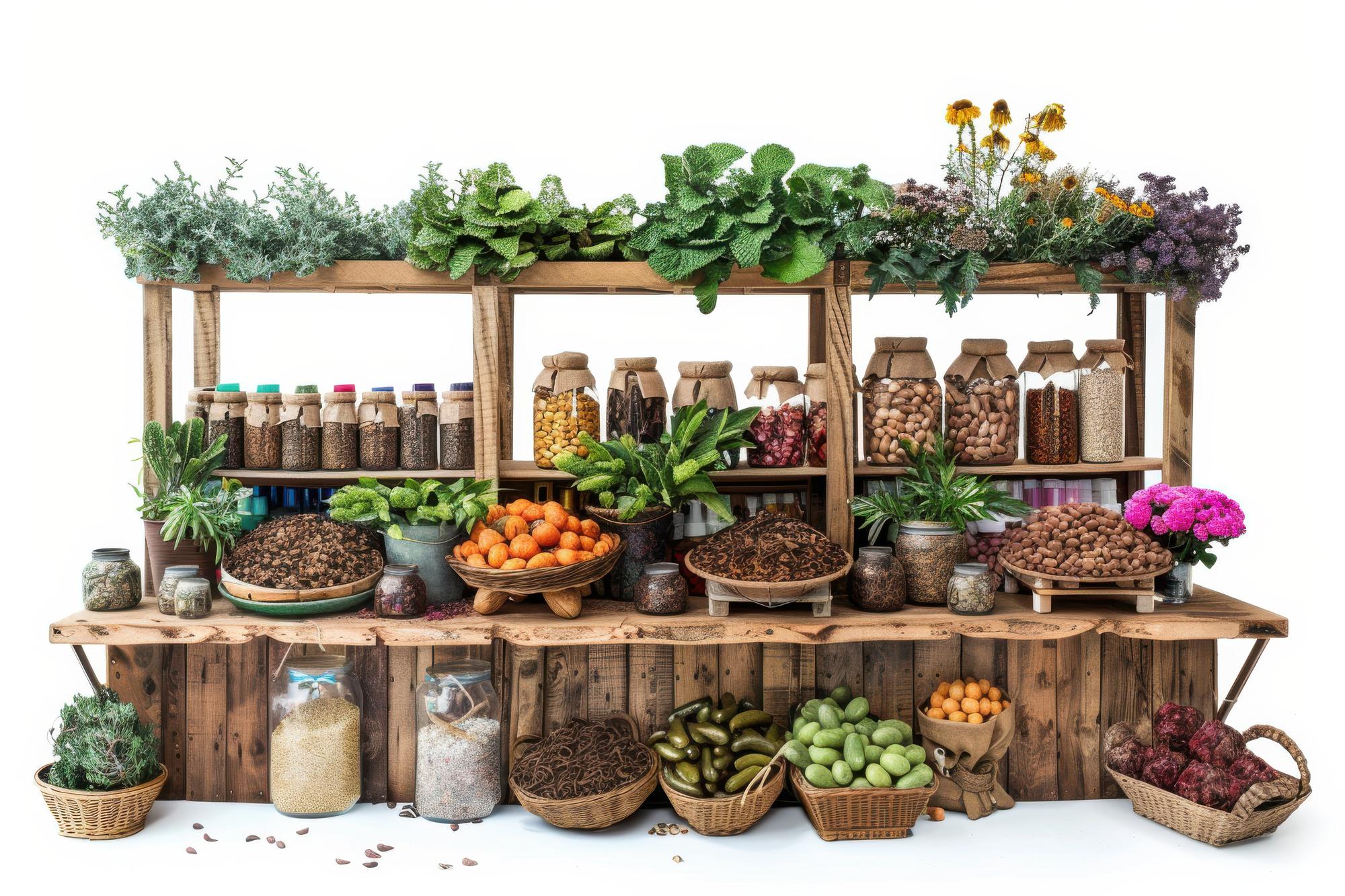 Fresh produce and spices on counter